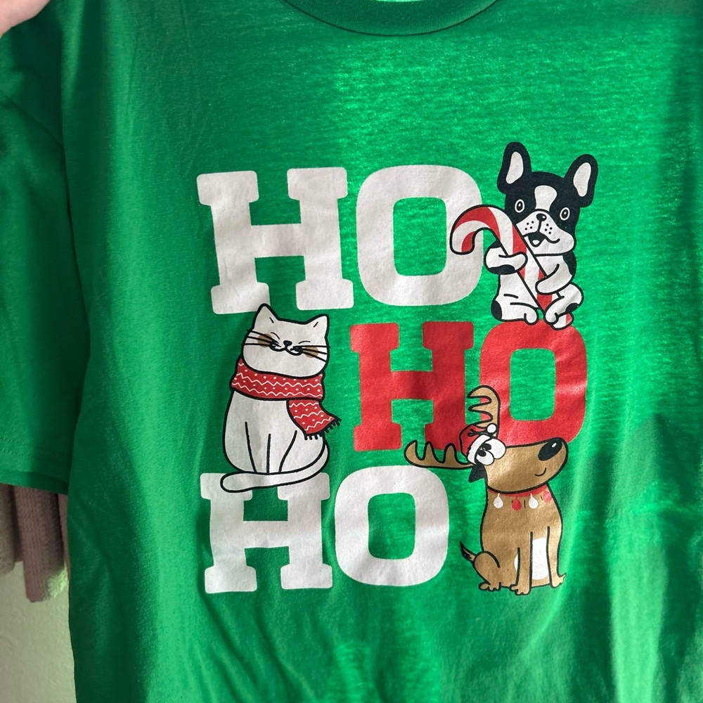 Festive Green Holiday T-Shirt with Cute Animal Design